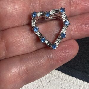 Vintage small rhinestone heart pin light blue rhinestone silver-tone heart pin